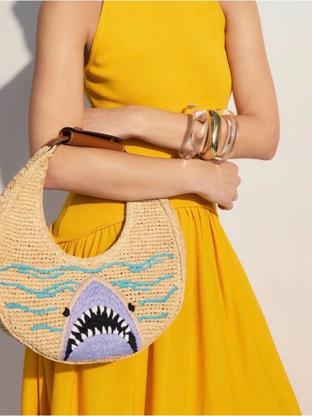 Staud Moon Shark Great White Raffia Shoulder Bag handbag - Picture 3 of 9